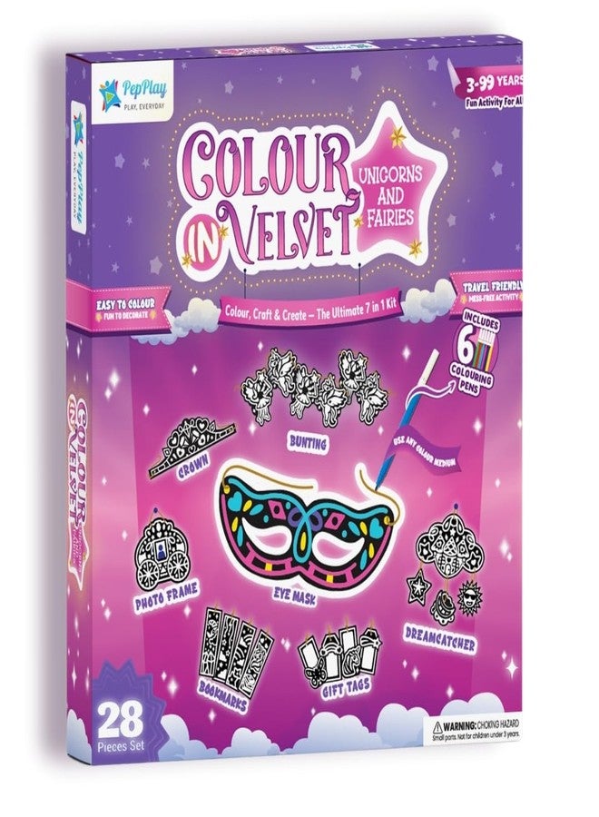 PepPlay Colour-in Velvet Unicorns and Fairies - DIY Art & Craft Kit for Kids | Mess-Free Coloring Activity | Unicorn Gifts for Girls Age 3-10 | Princess Toys |Travel Toy | Birthday & Christmas Gift for Girls - Image 1